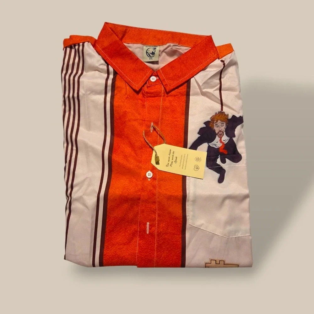 Hardaddy Mens XXL Orange Graphic Stripe Short Sleeve Button Down Shirt New